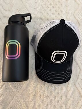 Overtime Black and White Mesh  Cap with Logo Patch and 30oz Insulated Tumbler